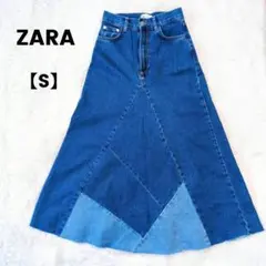 ZARA　完売品✨　デニムスカート　フレア　ロング　インディゴ　パッチワーク　S