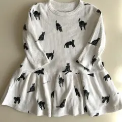 ジェラートピケ 猫柄長袖リブワンピース ハロウィン 100cm 90cm