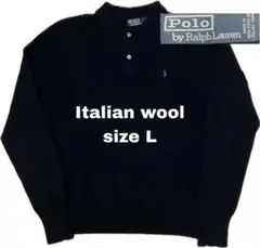 90s ラルフローレン　ブラック　ニットポロ　L イタリアンウール　希少