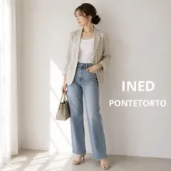 INED イタリア生地 リネン混 テーラード ジャケット ストライプ 春夏 9号のサムネイル