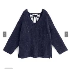 ラメシャギーニットトップス ネイビー