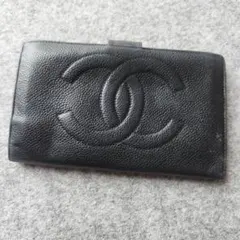 CHANEL キャビアスキン 二つ折り長財布 ブラック - メルカリ