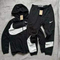 ブラック NIKE パーカー S 黒スウッシュ ジップ スウェット