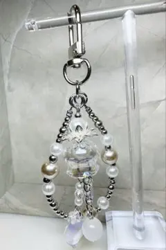 キラキラ 大人 クラゲ ミニチャーム キーホルダー シルバー