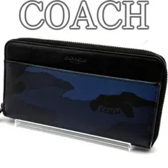 COACH コーチ 長財布 ラウンドジップ PVC 迷彩 カモフラ ネイビー