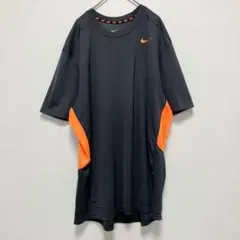 ナイキ 配色切り替え 半袖 丸首 クルーネック Tシャツ L 黒 橙 ランニング