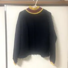 ZARA ネイビー 長袖ニット リブ編み襟