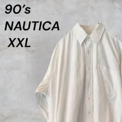 【90sヴィンテージ】ノーティカ 同色ワンポイント刺繍ロゴ 白シャツ XXL相当