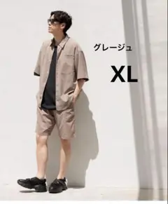【LAKOLE】吸水速乾半袖シャツ&ハーフパンツ2点セットグレージュXL
