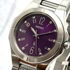 極美品　稼働品　SEIKO　ルキア　クォーツ　新品電池　パープル　デイト　腕時計