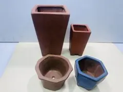 盆栽鉢 懸崖鉢 朱泥 盆栽 小品盆栽 多肉植物 山野草 4点で A-21