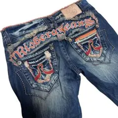 00s RIOBERA JEANS ローライズ ダメージフレアパンツ刺繍　y2k