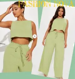 大人気♡アメリカ輸入♡FASHION NOVA リネン　レーヨン2Set ライム