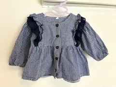 ギンガムチェック　ネイビー　シャツ　フリル　女の子　80cm
