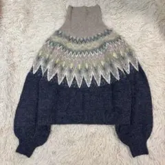 【美品】YANUK ヤヌーク ニット タートルネック ノルディック柄