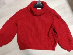赤　真紅　 タートルネック　袖ケーブル編み　モヘアニット　BEAMS HEART