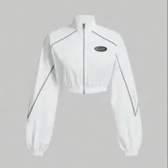 レターパッチ入り コントラストパイピング クロップ ブラックジャケット