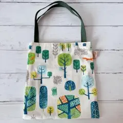 欧風柄　木のイラスト エコバッグ　ミニトート　 フラットトート　A-16