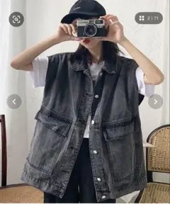 ダークグレー デニムベスト フリーサイズ