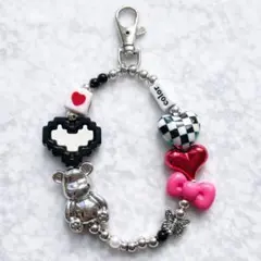 スマホストラップ 黒 ハート くま 韓国 Y2K 量産型　シルバー