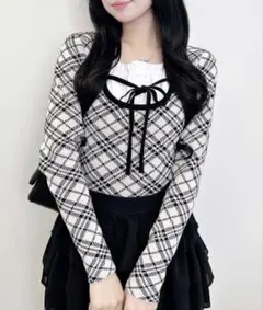 最終値下げ‼️INGNIフロントフリルドッキングチェック柄ニット