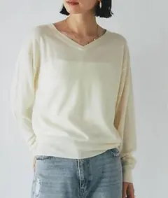 RIVE DROITE ウォッシャブル天竺Vネックニット