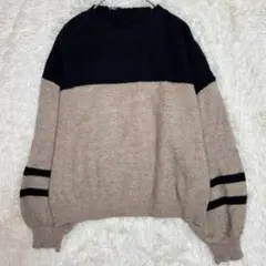 シーイン バイカラー長袖ニット 配色 黒ベージュ M ゆったり　韓国風　ライン袖