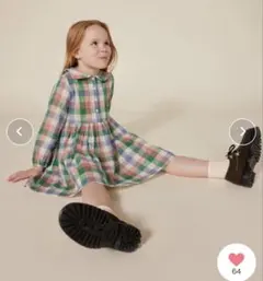 プチバトー　チェック柄長袖ワンピース 116cm