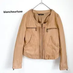 blancheurluxe 豚革　ノーカラーレザージャケット　ブラウン系　高級感のサムネイル