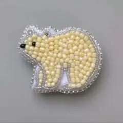 ビーズ刺繍ブローチ　しろくま