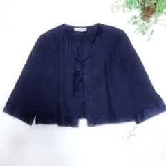 新品　リリアンビューティ　ショート丈　ジャケット　紺　　 裾レース　ラメ　LLのサムネイル