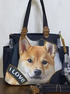 ☆ハンドメイド☆岡山デニム☆柴犬☆4wayあおりバッグ
