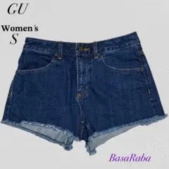 GU✿デニム✿ショートパンツ（S）✿裾フリンジ✿短パン✿#青