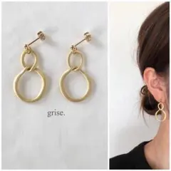 220マット ゴールド ダブルリング ピアス イヤリング ハンドメイド