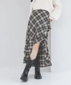 Heather レザー アソートイレヘムフリル ロングスカート