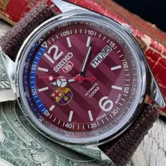 【個性的デザイン】SEIKO5 バルセロナ メンズ腕時計 レッド デイデイト