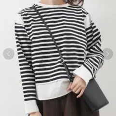 LUKA ストライプ柄長袖カットソー ブラック/ホワイト