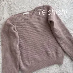 【Techichi】テチチ　ピンクブラウンVネックニット 長袖F アンゴラ混