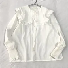 【アースミュージック＆エコロジー】ビックカラーブラウス ボタンシャツ 綿混 F