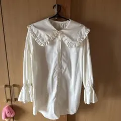 アイボリー フリル付き襟 長袖シャツ Fサイズ