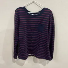 裏起毛長袖カットソー ネイビー/レッドストライプ