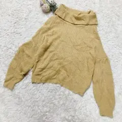 タートルネック ニット 【M相当】セーター 黄色 ボリューム袖 ゆったり可愛い