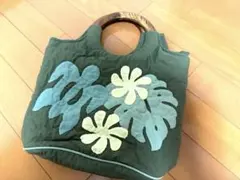 花柄刺繍ハンドバッグ 木製ハンドル付き
