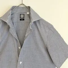 【人気ピンストライプ★未使用ほぼ新品に近い】BEAMS F半袖ワイドカラーシャツ