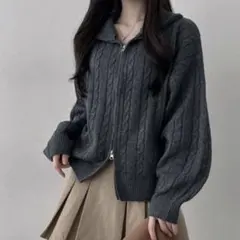 ダブルジップ ケーブルニットカーディガン