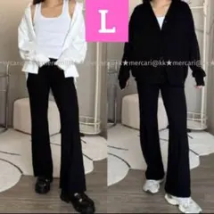 しまむら SANA 新作 スリム フレアパンツ L ブラック 黒 新品