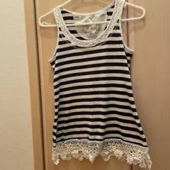 ストライプ タンクトップ レース付き