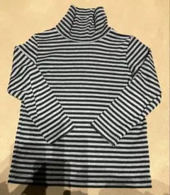 ハイネックカットソー　長袖　モノトーンボーダー柄黒×グレー　110cm