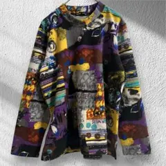 シャインボーン アート柄 長袖ニット　ハイネック　総柄 マルチカラー　レトロ