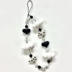 みー様専用 ビーズストラップ 雲 ハート ドット ブラック StringTing